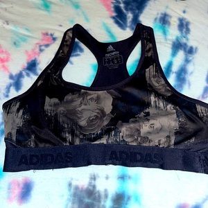 Navy Blue and Silver Floral Adidas Sports Bra